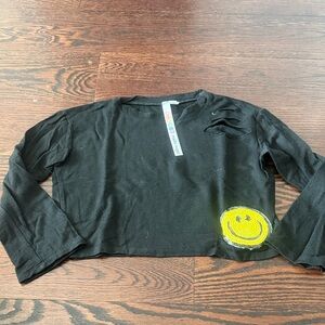 Kids Black Long Sleeve Tee with Smiley Patch